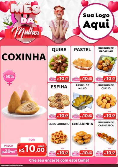 Modelo de Encarte para Encarte A4 Vertical com o tema Mês da Mulher para Salgadaria