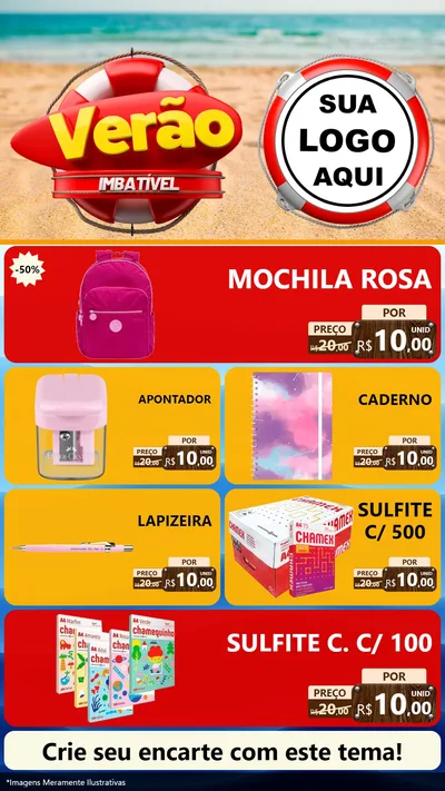 Modelo de TV para TV Vertical com o tema Verão Imbatível para Papelaria