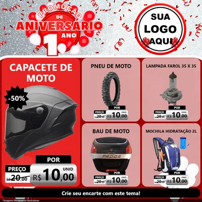 Modelo de Rede Social para Feed Facebook com o tema Promoção de Aniversário - 1 Ano para Moto peças