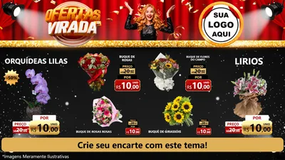 Modelo de TV para TV Horizontal com o tema Ofertas da Virada para Floricultura e jardim