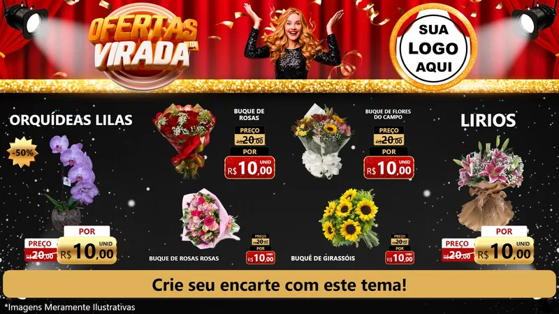 Modelo de TV para TV Horizontal com o tema Ofertas da Virada para Floricultura e jardim
