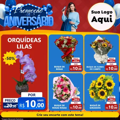Modelo de Rede Social para Feed Facebook com o tema Promoção de Aniversário para Floricultura e jardim