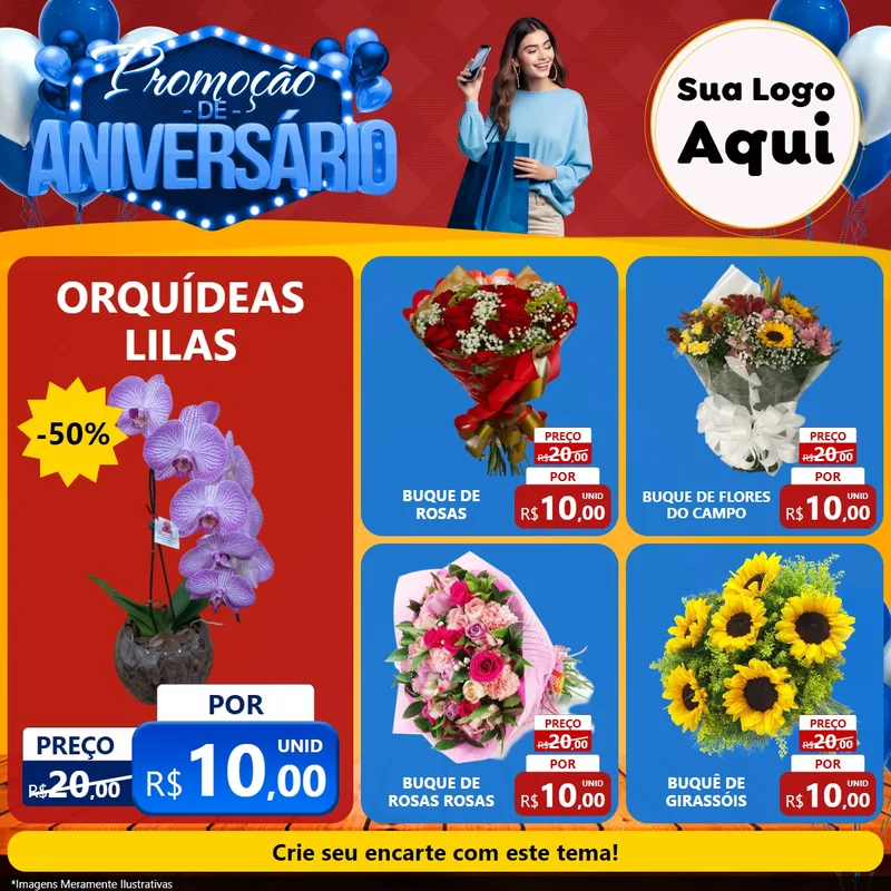 Modelo de Rede Social para Feed Facebook com o tema Promoção de Aniversário para Floricultura e jardim