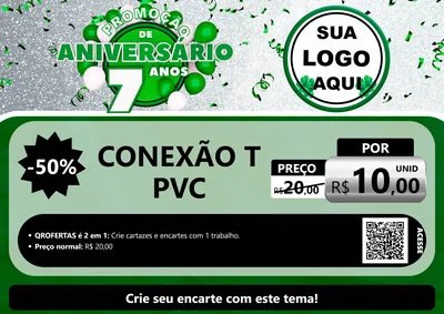 Modelo de Cartaz para Cartaz A4 Horizontal com o tema Promoção de Aniversário - 7 Anos para Tubos e conexões