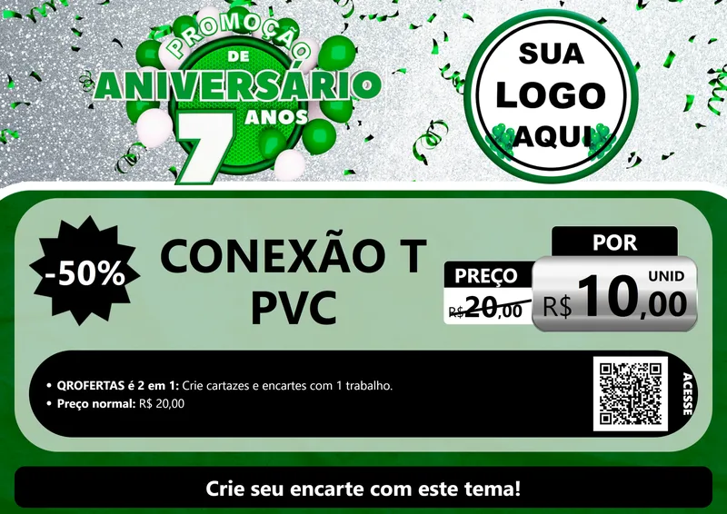 Modelo de Cartaz para Cartaz A4 Horizontal com o tema Promoção de Aniversário - 7 Anos para Tubos e conexões
