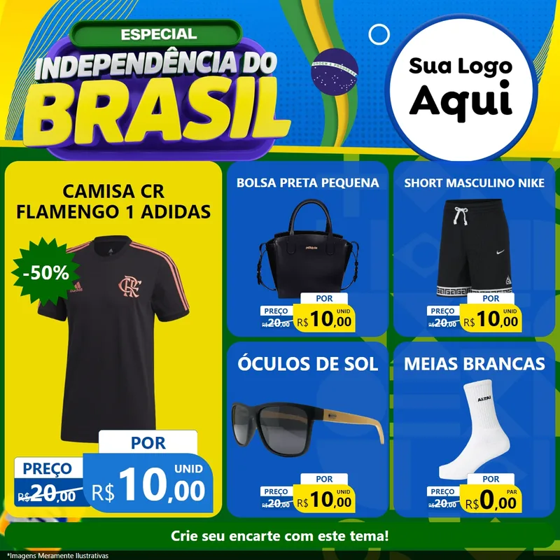 Modelo de Rede Social para Feed Facebook com o tema Especial Independência do Brasil para Roupas e acessórios