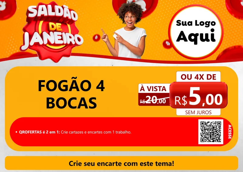 Modelo de Cartaz para Cartaz A4 Horizontal com o tema Saldão de Janeiro para Móveis e Eletro