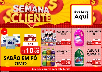Modelo de Encarte para Encarte A4 Horizontal com o tema Semana do Cliente para Produtos de Limpeza