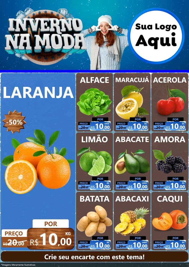 Modelo de Encarte para Encarte A4 Vertical com o tema Inverno na Moda para Hortifrúti