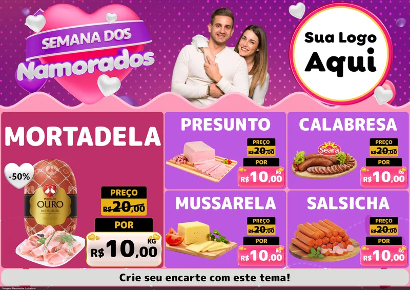 Modelo de Encarte para Encarte A4 Horizontal com o tema Semana dos Namorados para Frios e Laticínios