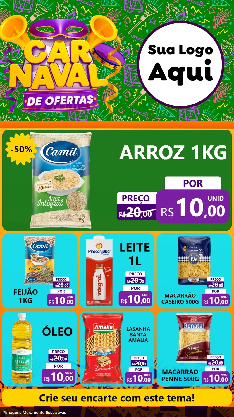 Modelo de Rede Social para Stories com o tema Carnaval de Ofertas para Supermercado