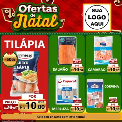 Modelo de Rede Social para Feed Facebook com o tema Ofertas de Natal para Peixaria