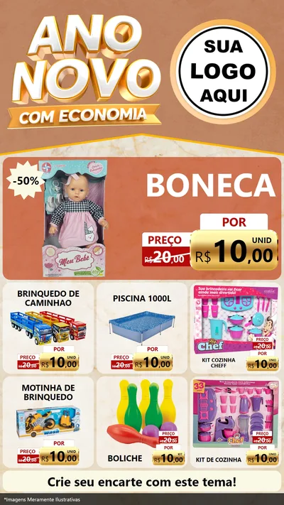 Modelo de Rede Social para Stories com o tema Ano Novo Com Economia para Brinquedos