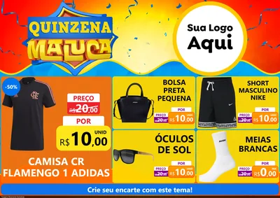 Modelo de Encarte para Encarte A4 Horizontal com o tema Quinzena Maluca para Roupas e acessórios