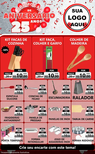 Modelo de Encarte para Encarte Grande com o tema Promoção de Aniversário - 25Anos para Utilidades Domésticas