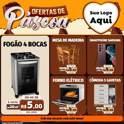 Modelo de Rede Social para Feed Facebook com o tema Ofertas de Páscoa para Móveis e Eletro