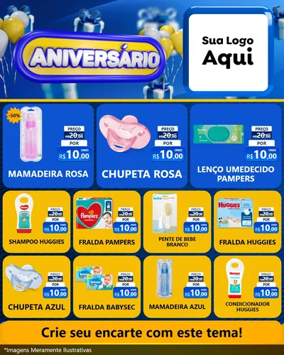 Modelo de Rede Social para Feed Instagram com o tema Aniversário para Bebês