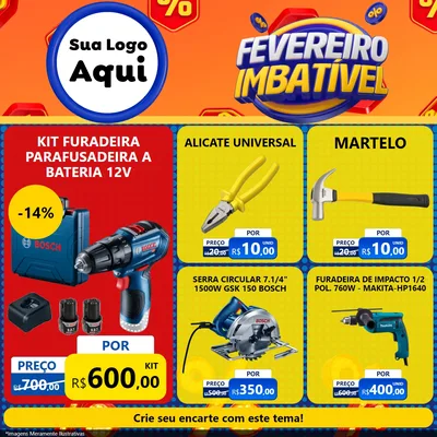 Modelo de Rede Social para Feed Facebook com o tema Fevereiro Imbatível para Maquinas e Ferramentas