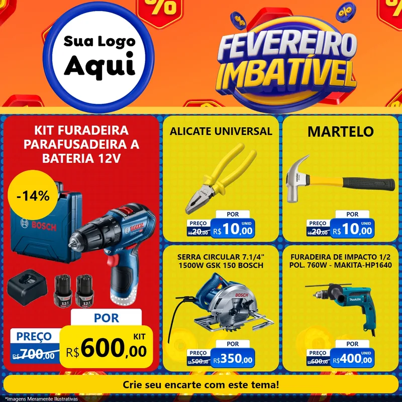 Modelo de Rede Social para Feed Facebook com o tema Fevereiro Imbatível para Maquinas e Ferramentas