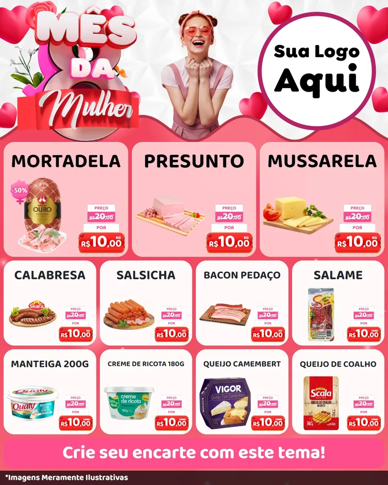 Modelo de Rede Social para Feed Instagram com o tema Mês da Mulher para Frios e Laticínios
