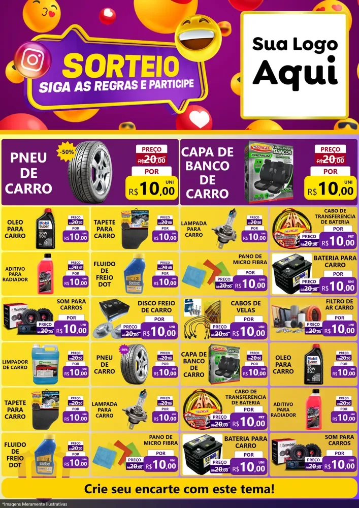 Modelo de Encarte para Encarte A4 Vertical com o tema Sorteio para Auto peças