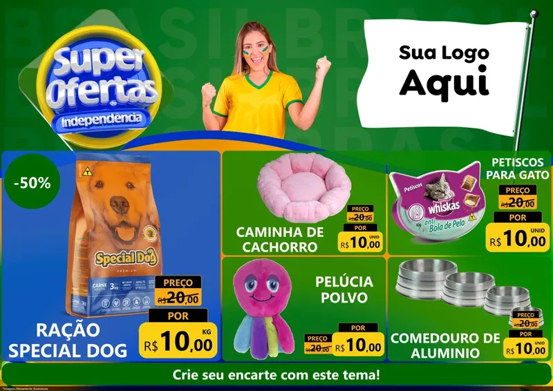 Modelo de Encarte para Encarte A4 Horizontal com o tema Super Ofertas de Independência para Pet Shop