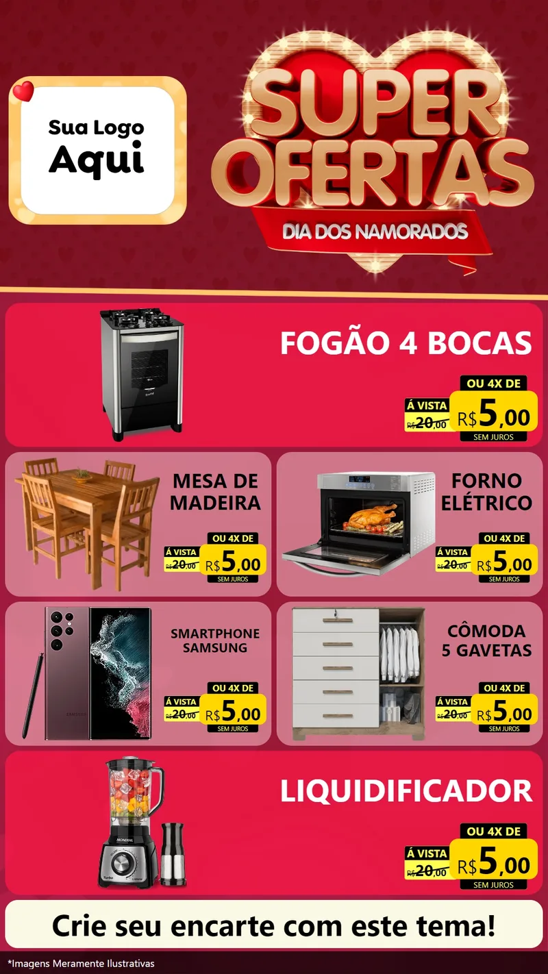 Modelo de TV para TV Vertical com o tema Dia dos Namorados para Móveis e Eletro