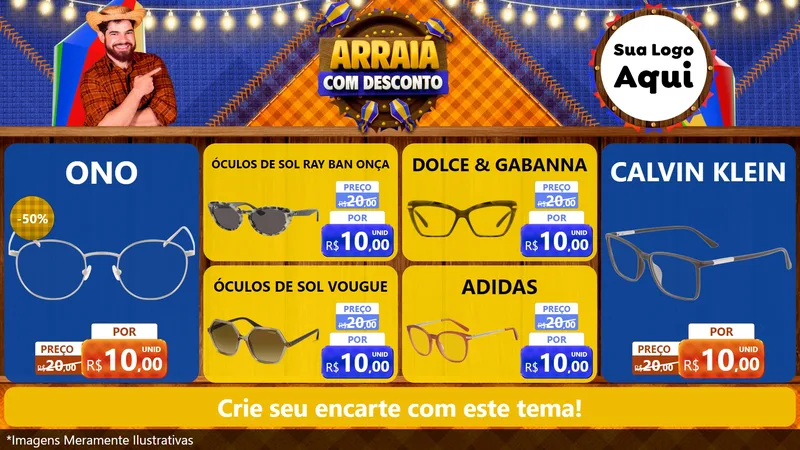 Modelo de TV para TV Horizontal com o tema Arraiá Com Desconto para Óticas