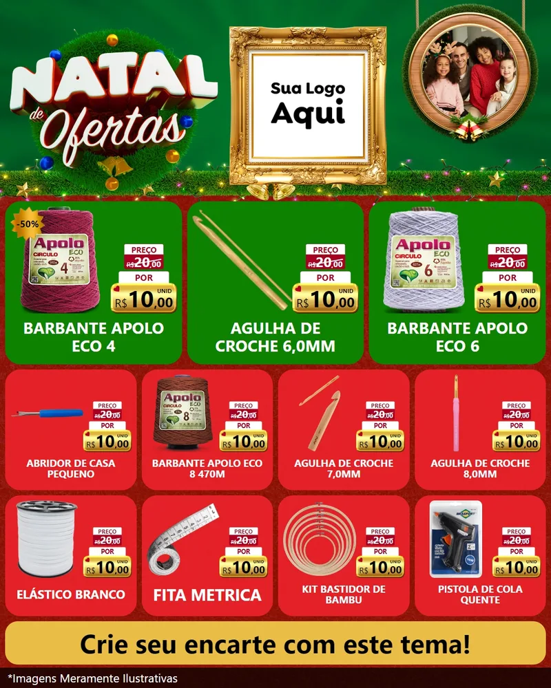Modelo de Rede Social para Feed Instagram com o tema Natal de Ofertas para Armarinho e Aviamentos