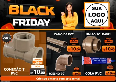 Modelo de Encarte para Encarte A4 Horizontal com o tema Black Friday para Tubos e conexões
