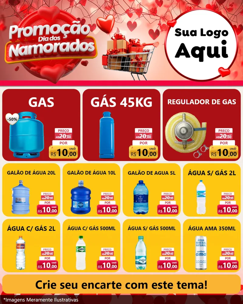 Modelo de Rede Social para Feed Instagram com o tema Promoção Dia dos Namorados para Água e gás