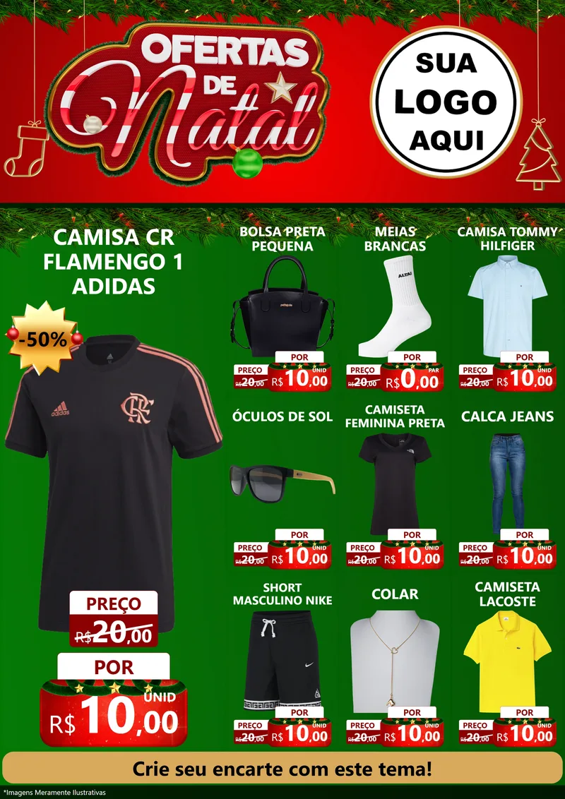 Modelo de Encarte para Encarte A4 Vertical com o tema Ofertas de Natal para Roupas e acessórios