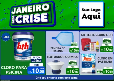 Modelo de Encarte para Encarte A4 Horizontal com o tema Janeiro Sem Crise para Produtos para Piscina