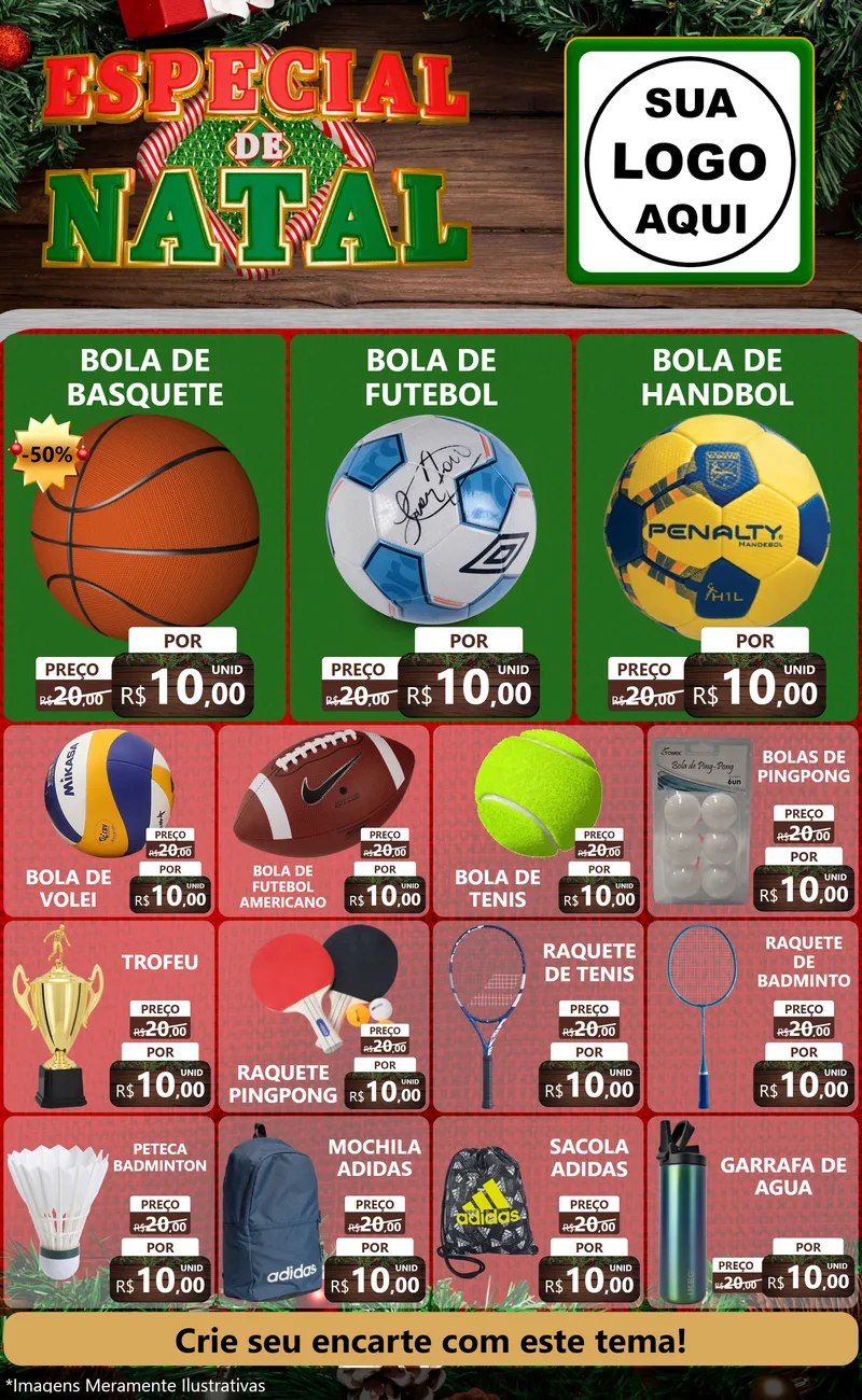 Modelo de Encarte para Encarte Grande com o tema Especial de Natal para Artigos Esportivos
