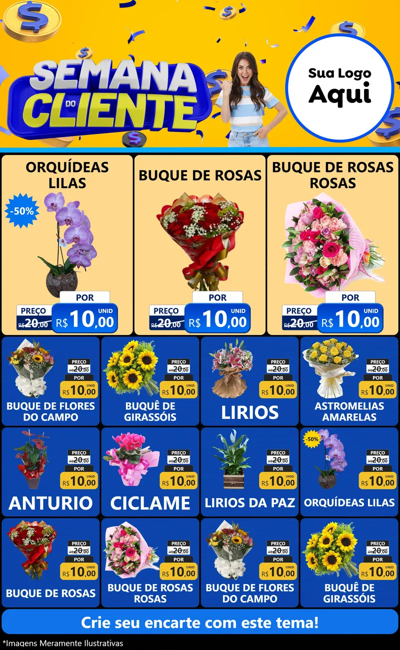 Modelo de Encarte para Encarte Grande com o tema Semana do Cliente para Floricultura e jardim