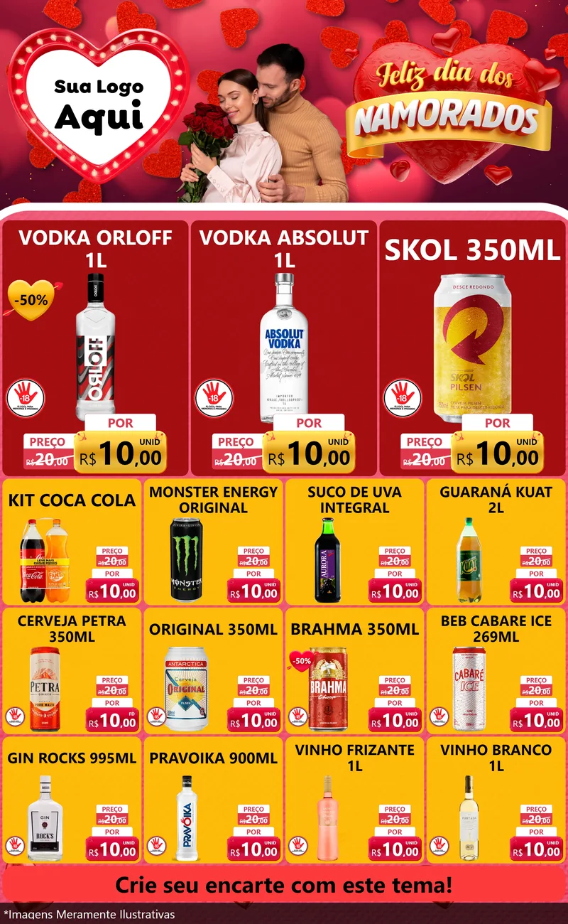 Modelo de Encarte para Encarte Grande com o tema Feliz Dia Dos Namorados para Distribuidora de bebidas