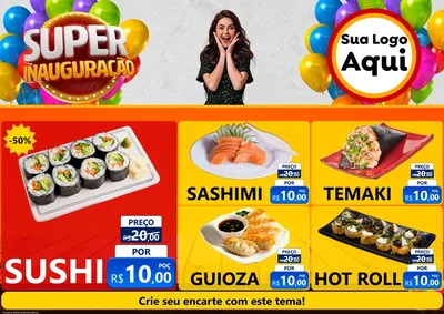 Modelo de Encarte para Encarte A4 Horizontal com o tema Super Inauguração para Comida japonesa