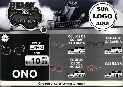 Modelo de Encarte para Encarte A4 Horizontal com o tema Black dos Sonhos para Óticas