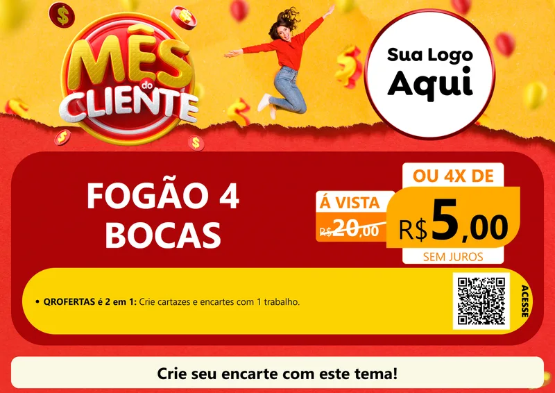 Modelo de Cartaz para Cartaz A4 Horizontal com o tema Mês do Cliente para Móveis e Eletro