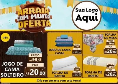 Modelo de Encarte para Encarte A4 Horizontal com o tema Ofertas de São João - Junina para Cama, Mesa e Banho