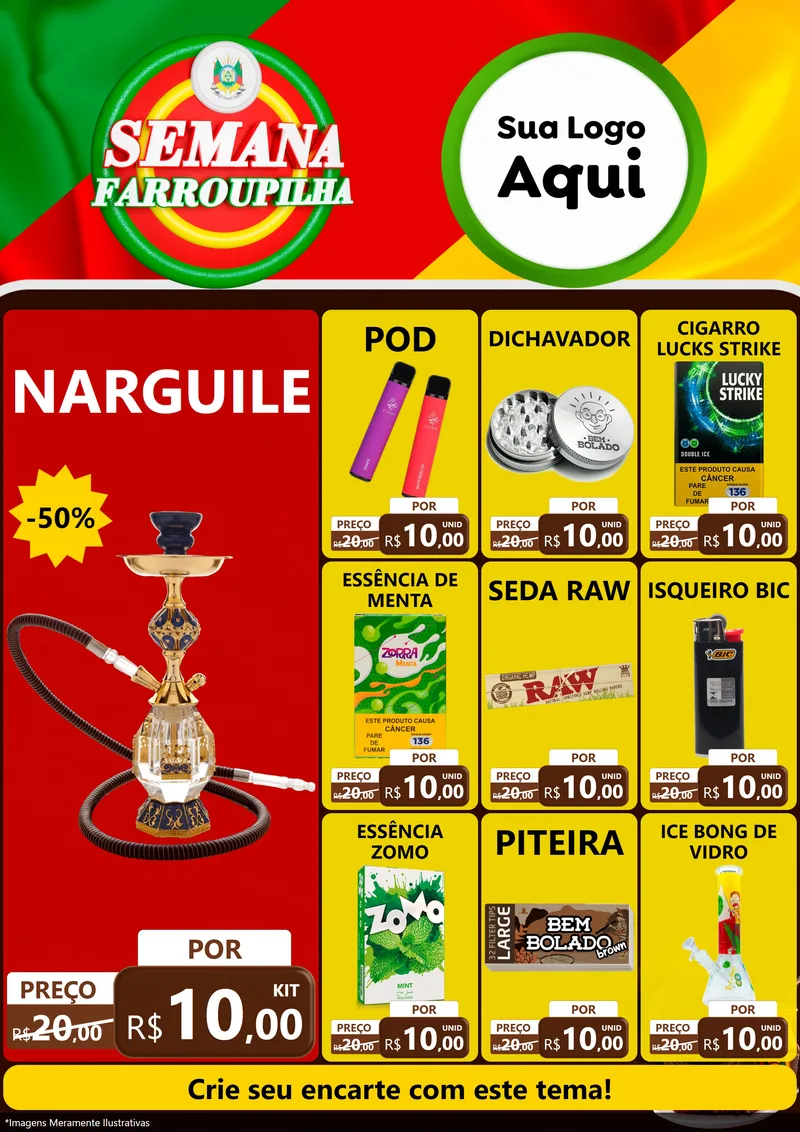 Modelo de Encarte para Encarte A4 Vertical com o tema Semana Farroupilha para Tabacaria