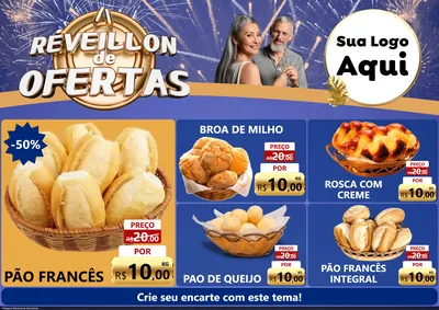 Modelo de Encarte para Encarte A4 Horizontal com o tema Réveillon de Ofertas para Padaria