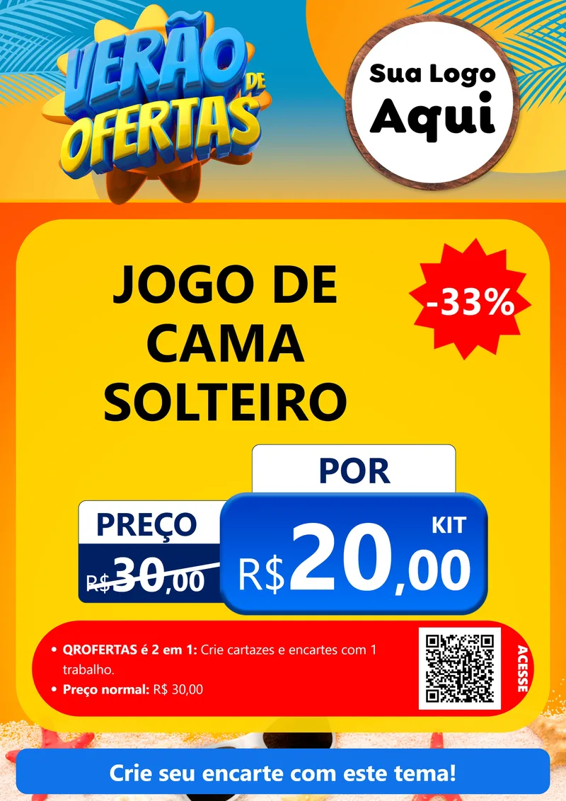 Modelo de Cartaz para Cartaz A4 Vertical com o tema Verão de Ofertas para Cama, Mesa e Banho