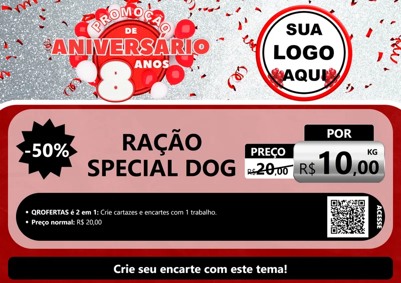 Modelo de Cartaz para Cartaz A4 Horizontal com o tema Promoção de Aniversário - 8 Anos para Pet Shop