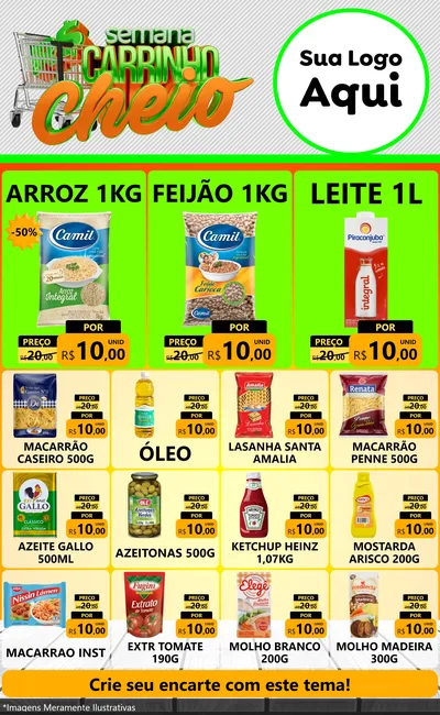 Modelo de Encarte para Encarte Grande com o tema Semana Carrinho Cheio para Supermercado