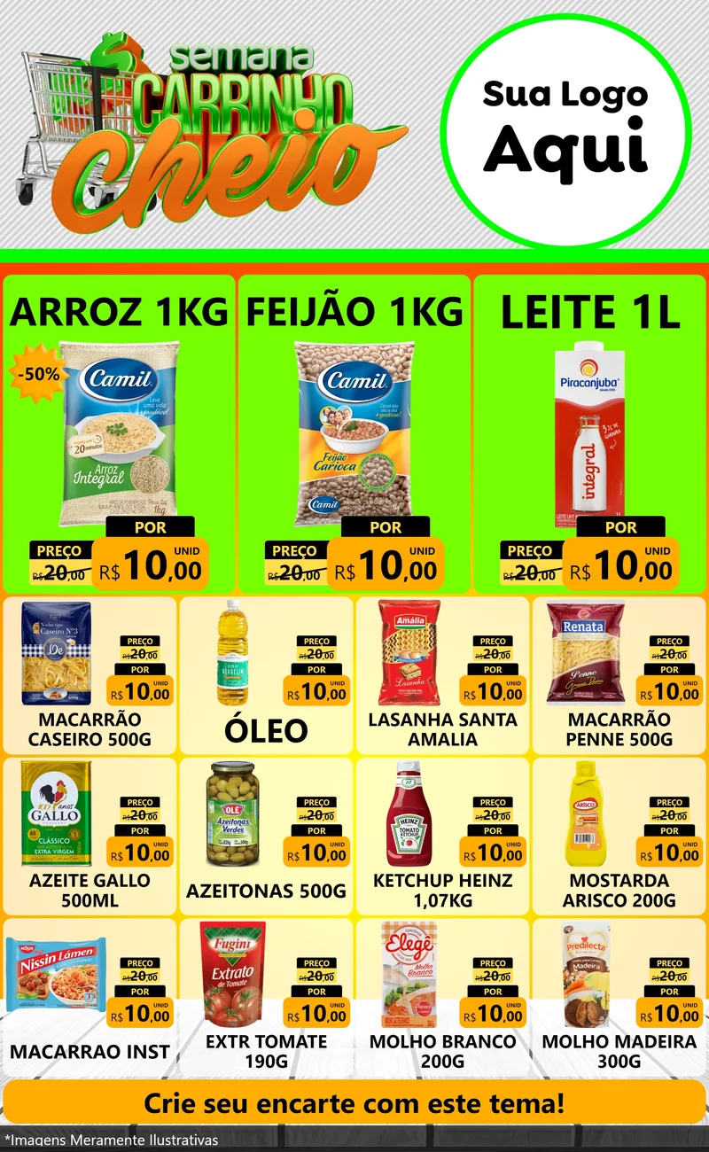 Modelo de Encarte para Encarte Grande com o tema Semana Carrinho Cheio para Supermercado