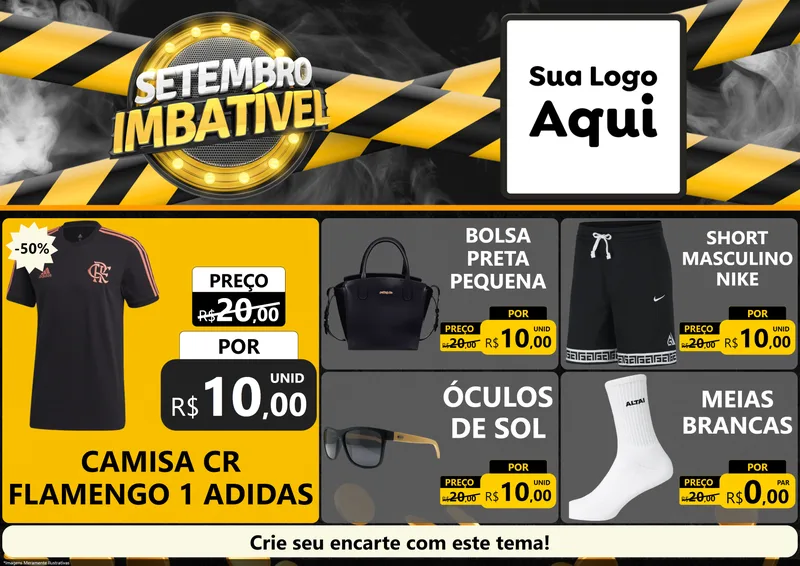 Modelo de Encarte para Encarte A4 Horizontal com o tema Setembro Imbatível para Roupas e acessórios