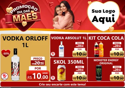 Modelo de Encarte para Encarte A4 Horizontal com o tema Promoção Dia das Mães para Distribuidora de bebidas