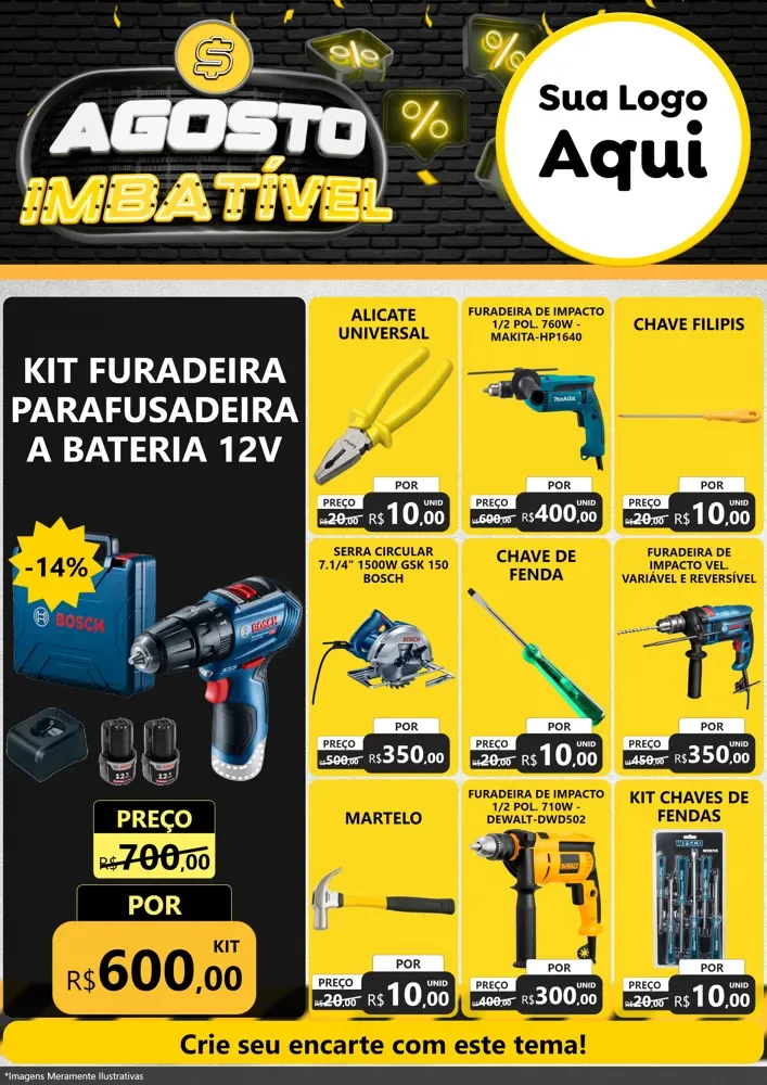 Modelo de Encarte para Encarte A4 Vertical com o tema Agosto Imbatível para Maquinas e Ferramentas