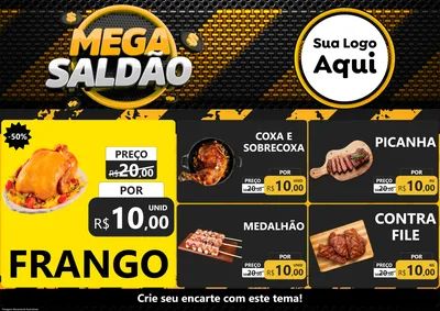 Modelo de Encarte para Encarte A4 Horizontal com o tema Mega Saldão para Assados